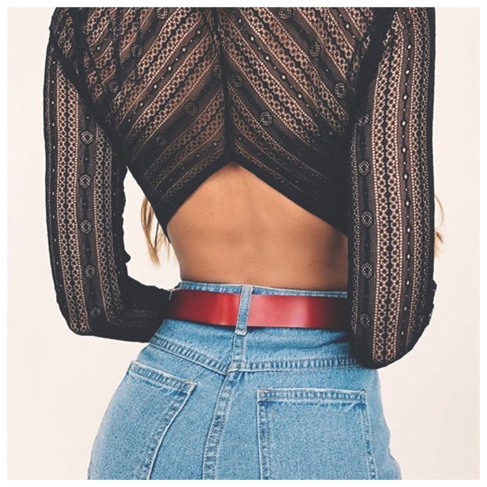 ♫´¨`*❥LOVE black mesh long sleeve bodysuit